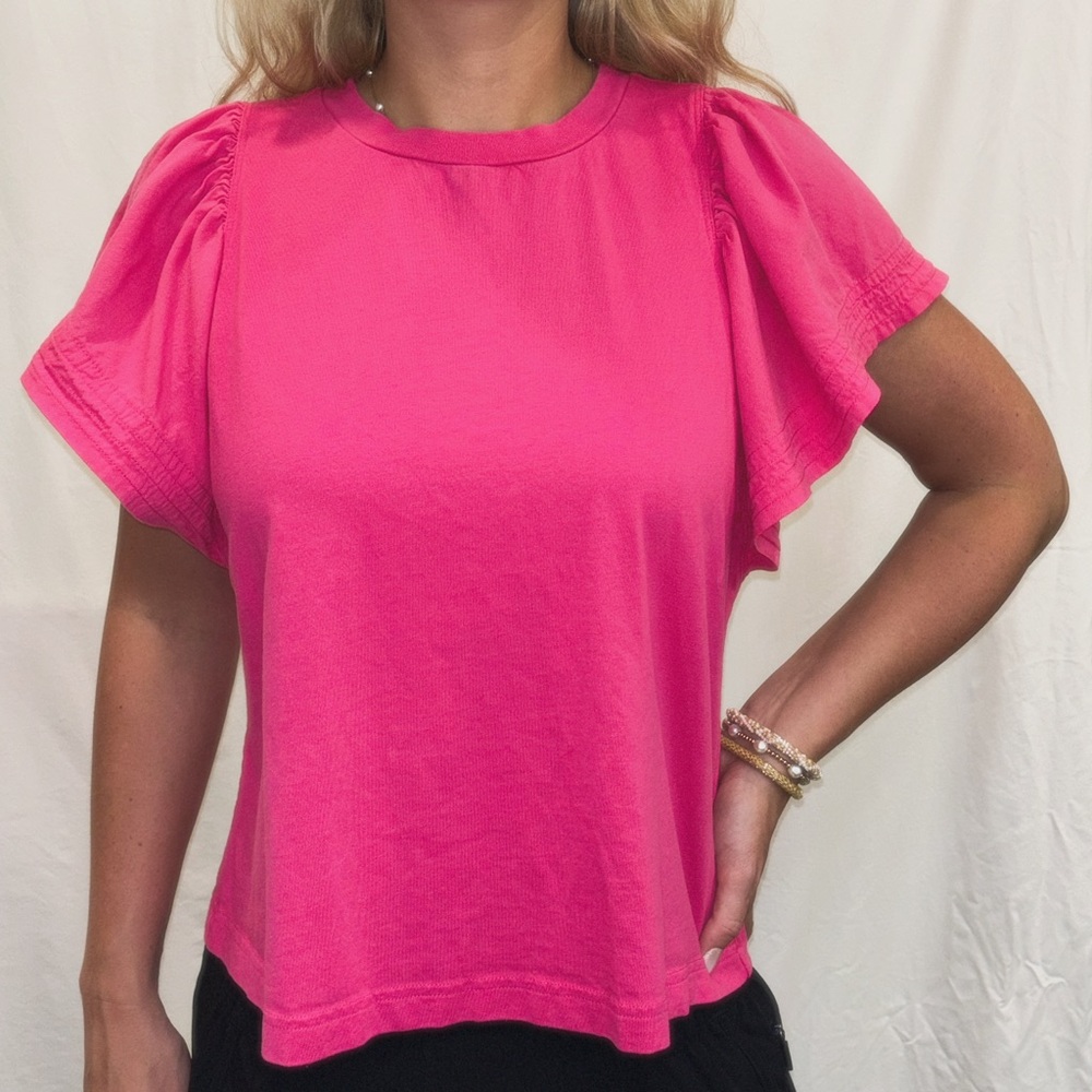 Old Navy Pink Boxy Ruffled Short Sleeve T-Shirt